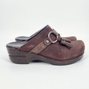Dansko Genuine Leather Clogs Slip On Tassel Snakeskin Brown Size 37 7